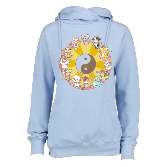 Cute Chinese Zodiac Animals Womens Funnel Neck Pullover Hood