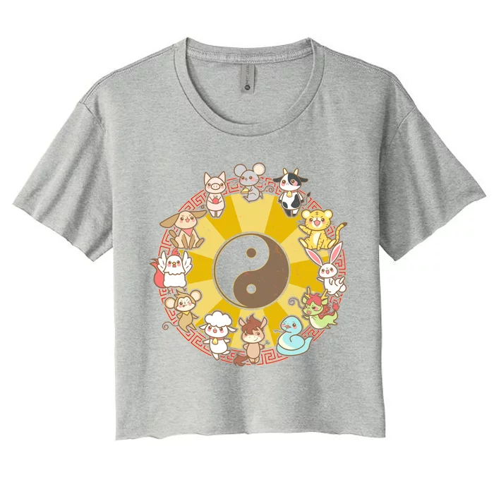 Cute Chinese Zodiac Animals Women's Crop Top Tee