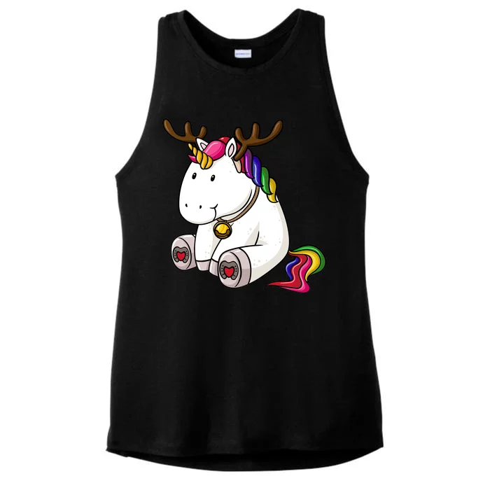 Cute Christmas Comic Reindeer Unicorn Ladies Tri-Blend Wicking Tank