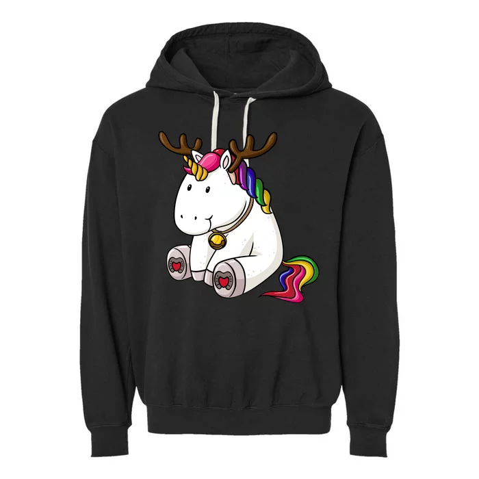 Cute Christmas Comic Reindeer Unicorn Garment-Dyed Fleece Hoodie