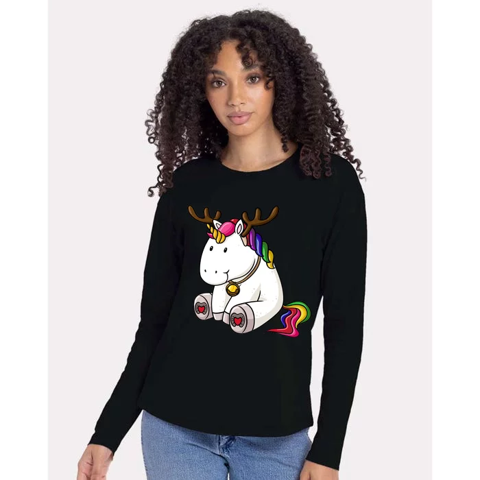 Cute Christmas Comic Reindeer Unicorn Womens Cotton Relaxed Long Sleeve T-Shirt