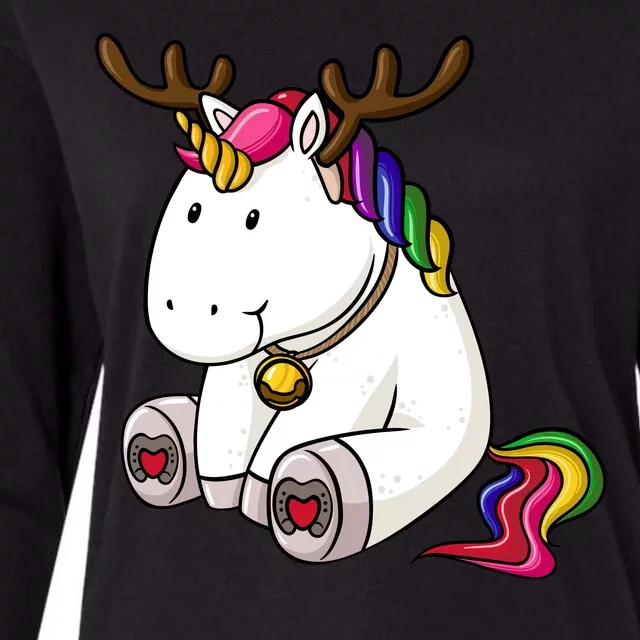 Cute Christmas Comic Reindeer Unicorn Womens Cotton Relaxed Long Sleeve T-Shirt