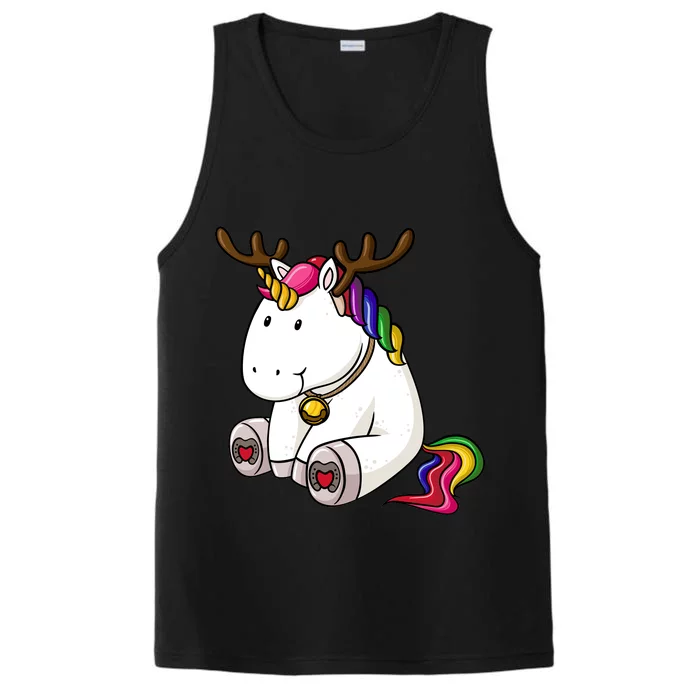 Cute Christmas Comic Reindeer Unicorn Performance Tank