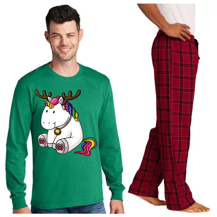 Cute Christmas Comic Reindeer Unicorn Long Sleeve Pajama Set