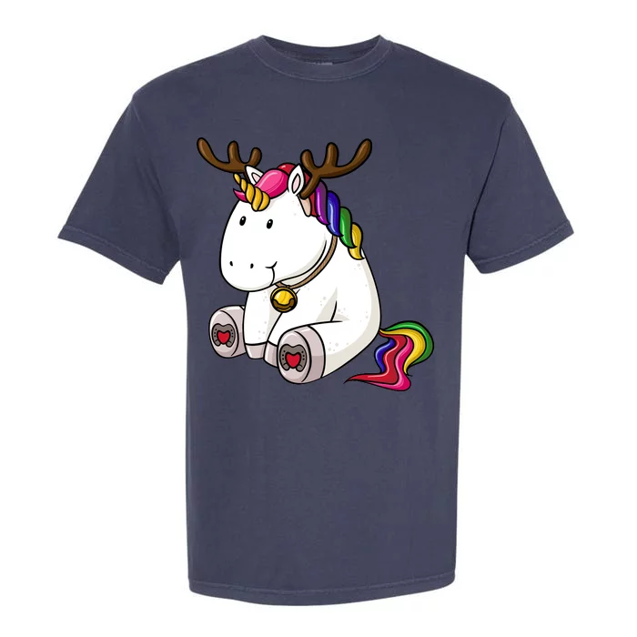 Cute Christmas Comic Reindeer Unicorn Garment-Dyed Heavyweight T-Shirt