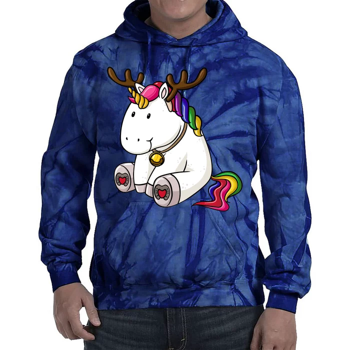 Cute Christmas Comic Reindeer Unicorn Tie Dye Hoodie