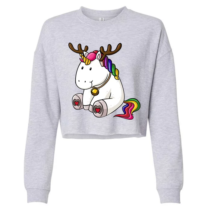 Cute Christmas Comic Reindeer Unicorn Cropped Pullover Crew