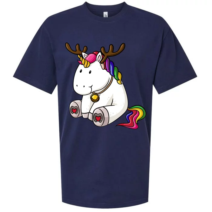 Cute Christmas Comic Reindeer Unicorn Sueded Cloud Jersey T-Shirt