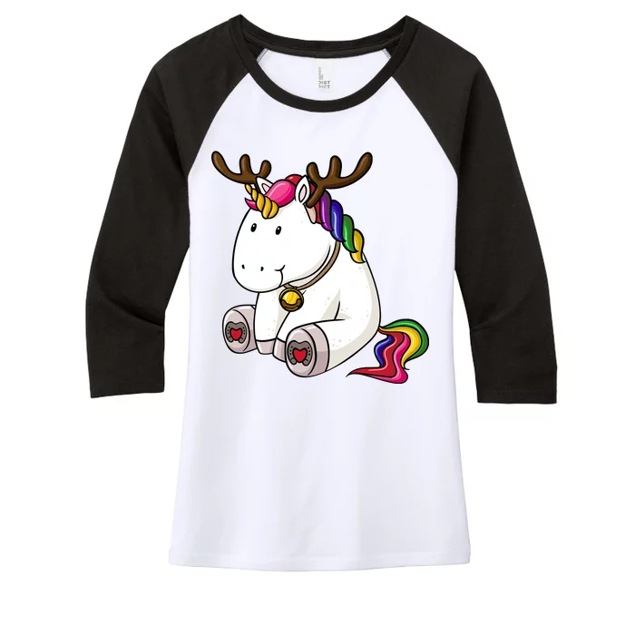 Cute Christmas Comic Reindeer Unicorn Women's Tri-Blend 3/4-Sleeve Raglan Shirt