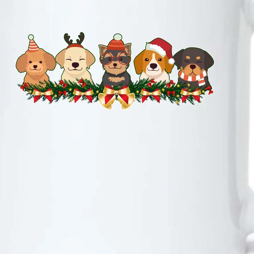 Cute Christmas Dogs Puppies Holly Garland Black Color Changing Mug