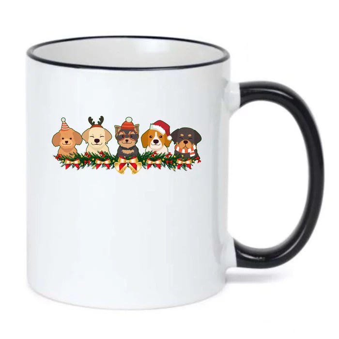 Cute Christmas Dogs Puppies Holly Garland Black Color Changing Mug