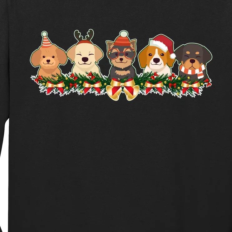 Cute Christmas Dogs Puppies Holly Garland Long Sleeve Shirt