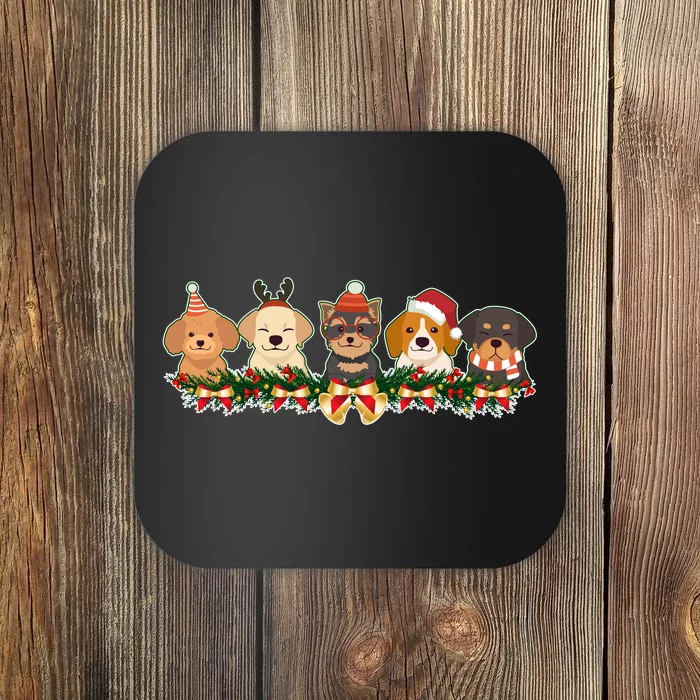 Cute Christmas Dogs Puppies Holly Garland Coaster