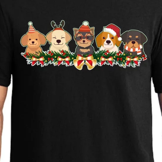 Cute Christmas Dogs Puppies Holly Garland Pajama Set