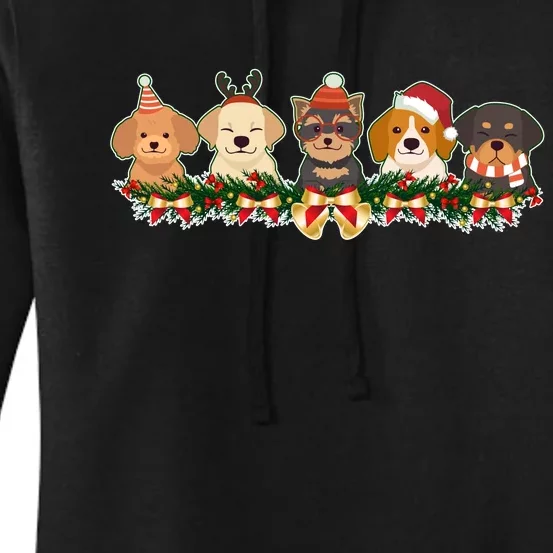 Cute Christmas Dogs Puppies Holly Garland Women's Pullover Hoodie