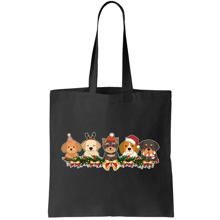 Cute Christmas Dogs Puppies Holly Garland Tote Bag