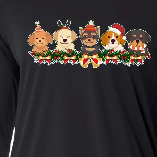 Cute Christmas Dogs Puppies Holly Garland Cooling Performance Long Sleeve Crew