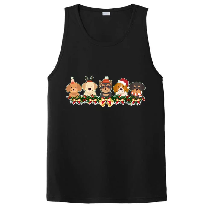 Cute Christmas Dogs Puppies Holly Garland Performance Tank