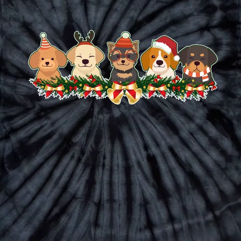 Cute Christmas Dogs Puppies Holly Garland Tie-Dye T-Shirt