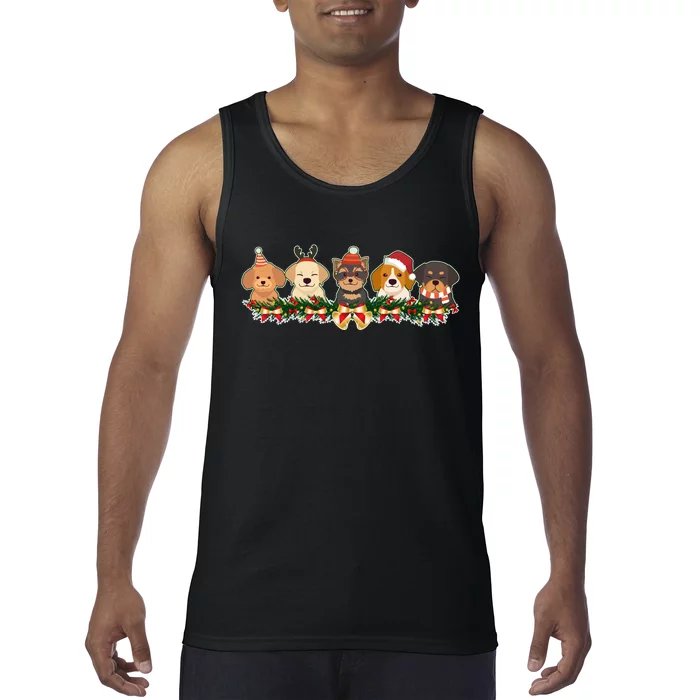 Cute Christmas Dogs Puppies Holly Garland Tank Top