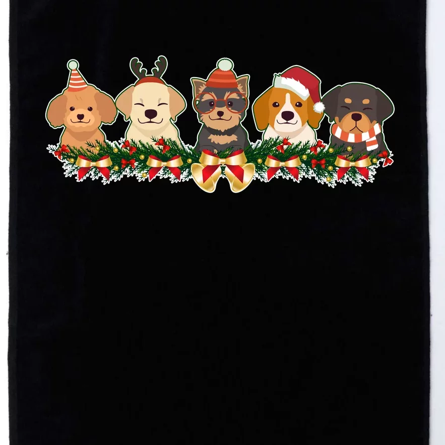 Cute Christmas Dogs Puppies Holly Garland Platinum Collection Golf Towel