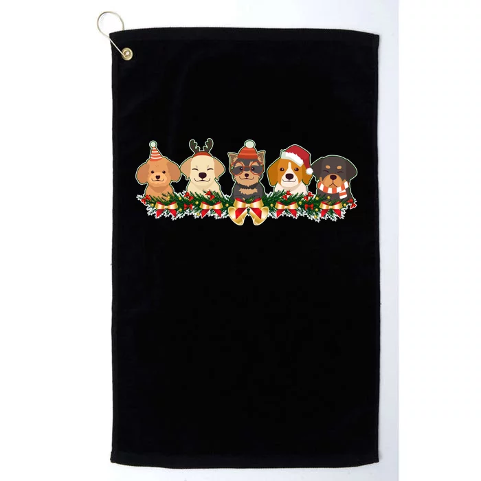 Cute Christmas Dogs Puppies Holly Garland Platinum Collection Golf Towel