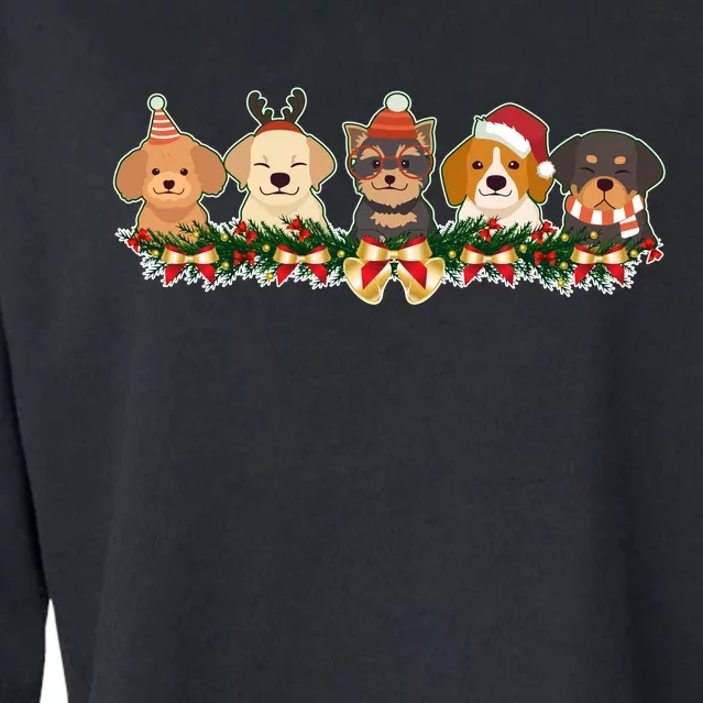 Cute Christmas Dogs Puppies Holly Garland Cropped Pullover Crew