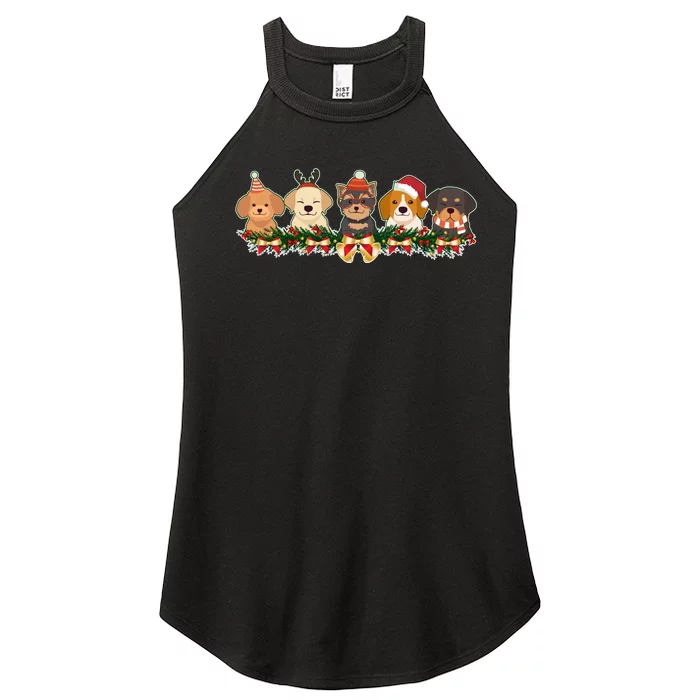 Cute Christmas Dogs Puppies Holly Garland Women’s Perfect Tri Rocker Tank