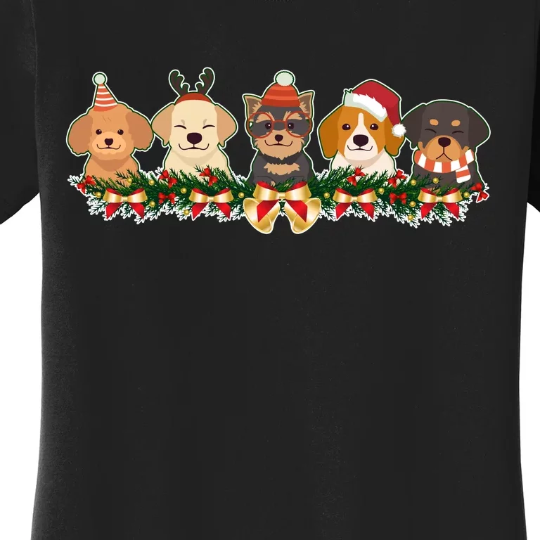 Cute Christmas Dogs Puppies Holly Garland Women's T-Shirt