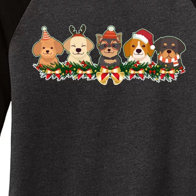 Cute Christmas Dogs Puppies Holly Garland Women's Tri-Blend 3/4-Sleeve Raglan Shirt