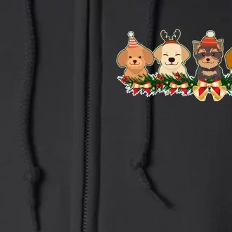 Cute Christmas Dogs Puppies Holly Garland Full Zip Hoodie