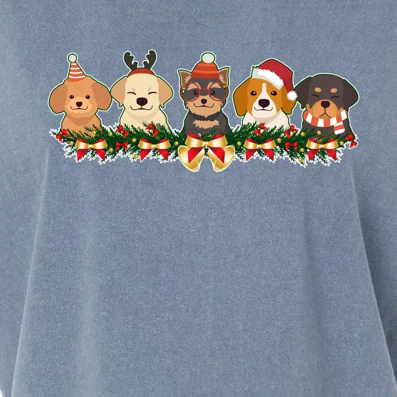 Cute Christmas Dogs Puppies Holly Garland Garment-Dyed Women's Muscle Tee