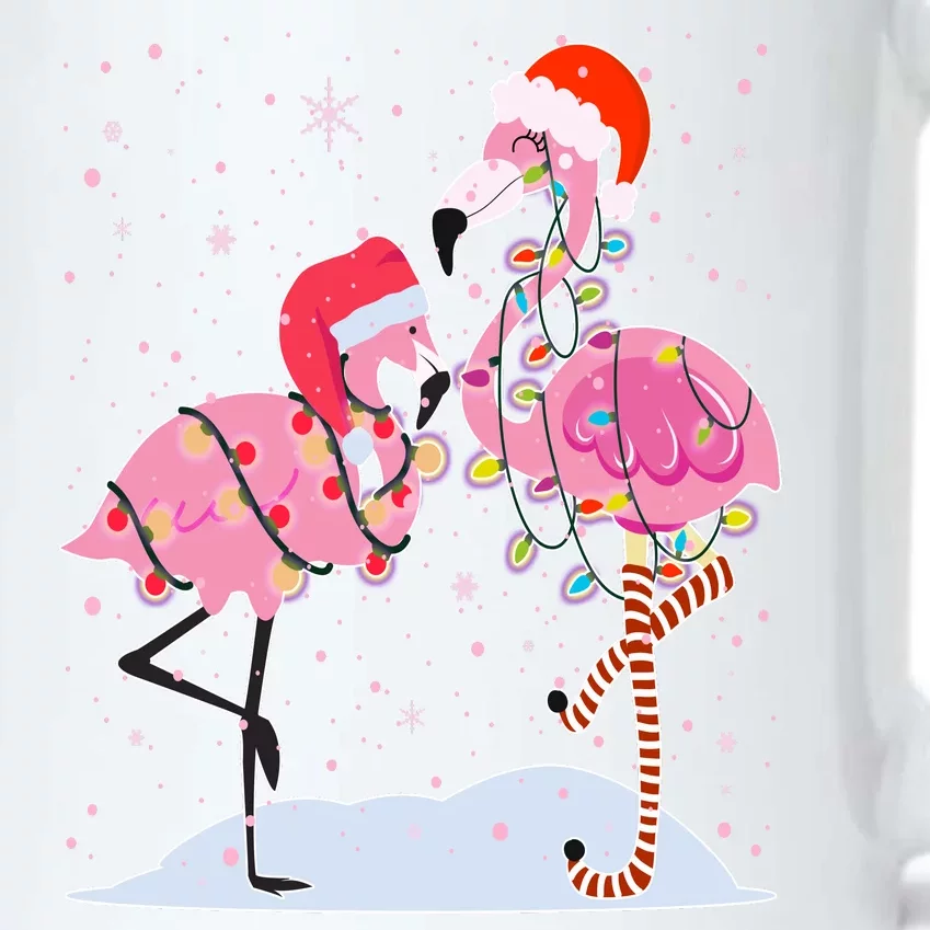 Cute Christmas Festive Flamingos Black Color Changing Mug