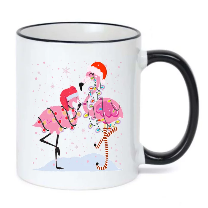 Cute Christmas Festive Flamingos Black Color Changing Mug