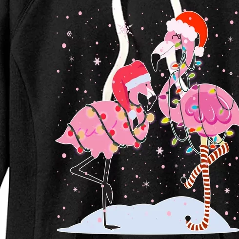 Cute Christmas Festive Flamingos Women's Fleece Hoodie