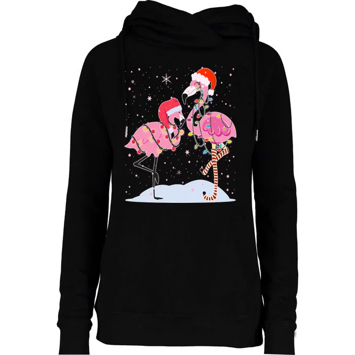 Cute Christmas Festive Flamingos Womens Funnel Neck Pullover Hood