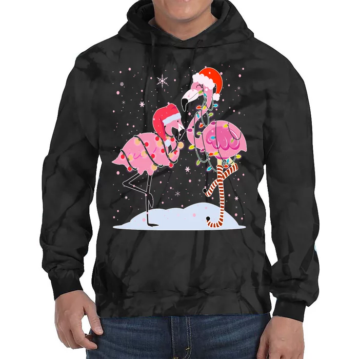 Cute Christmas Festive Flamingos Tie Dye Hoodie