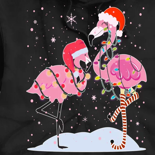 Cute Christmas Festive Flamingos Tie Dye Hoodie