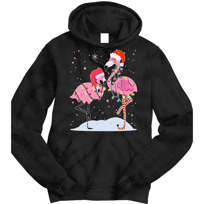 Cute Christmas Festive Flamingos Tie Dye Hoodie