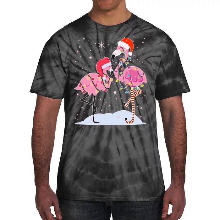 Cute Christmas Festive Flamingos Tie-Dye T-Shirt