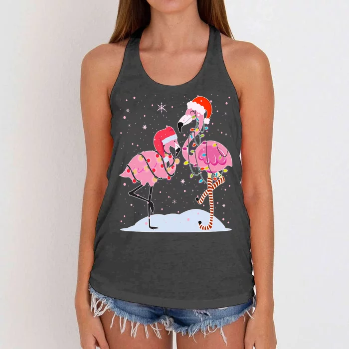 Cute Christmas Festive Flamingos Women's Knotted Racerback Tank