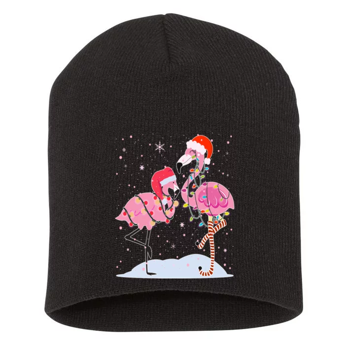 Cute Christmas Festive Flamingos Short Acrylic Beanie