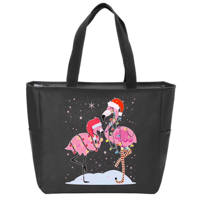 Cute Christmas Festive Flamingos Zip Tote Bag