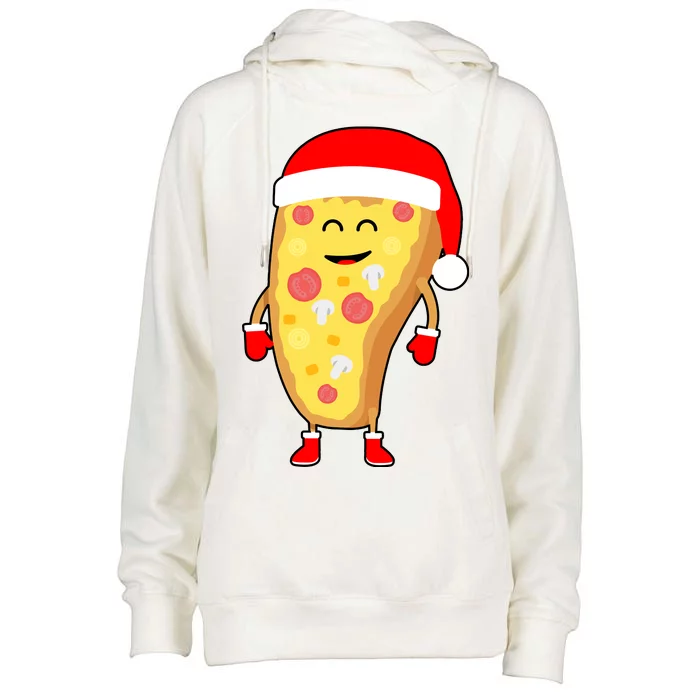 Cute Christmas Pizza Guy Womens Funnel Neck Pullover Hood