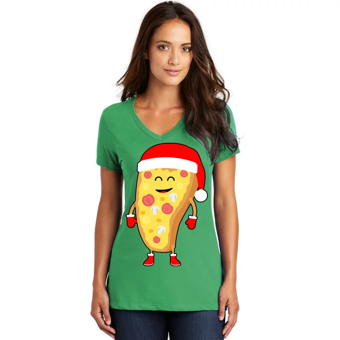 Cute Christmas Pizza Guy Women's V-Neck T-Shirt