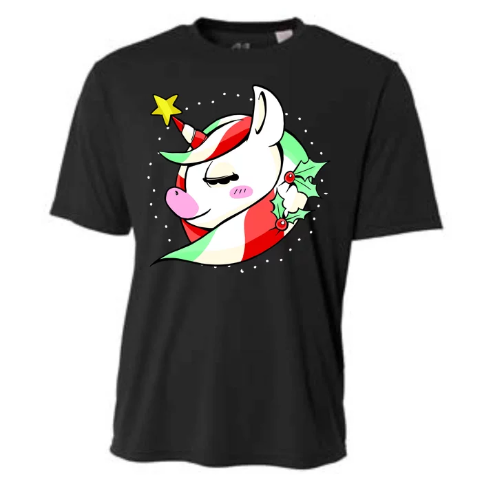 Cute Christmas Unicorn Star Mistletoe Cooling Performance Crew T-Shirt