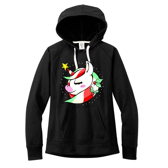 Cute Christmas Unicorn Star Mistletoe Women's Fleece Hoodie