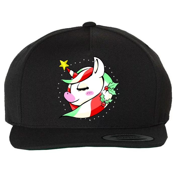 Cute Christmas Unicorn Star Mistletoe Wool Snapback Cap