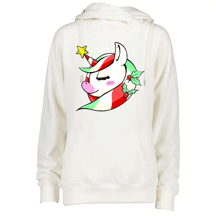 Cute Christmas Unicorn Star Mistletoe Womens Funnel Neck Pullover Hood