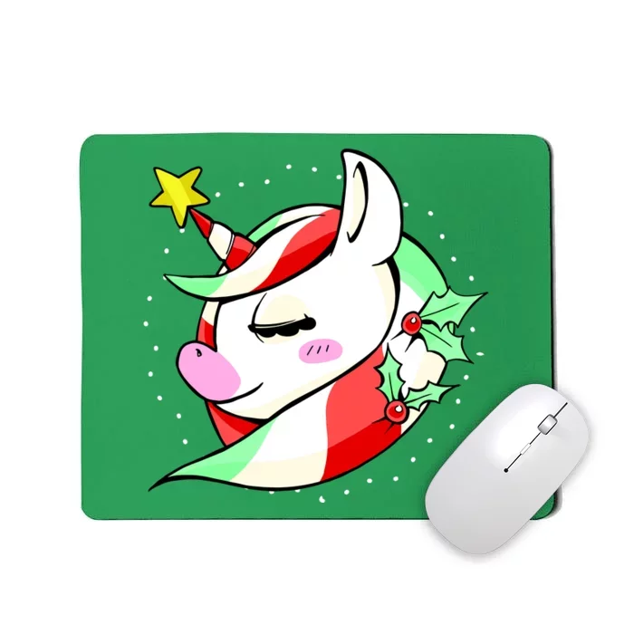 Cute Christmas Unicorn Star Mistletoe Mousepad